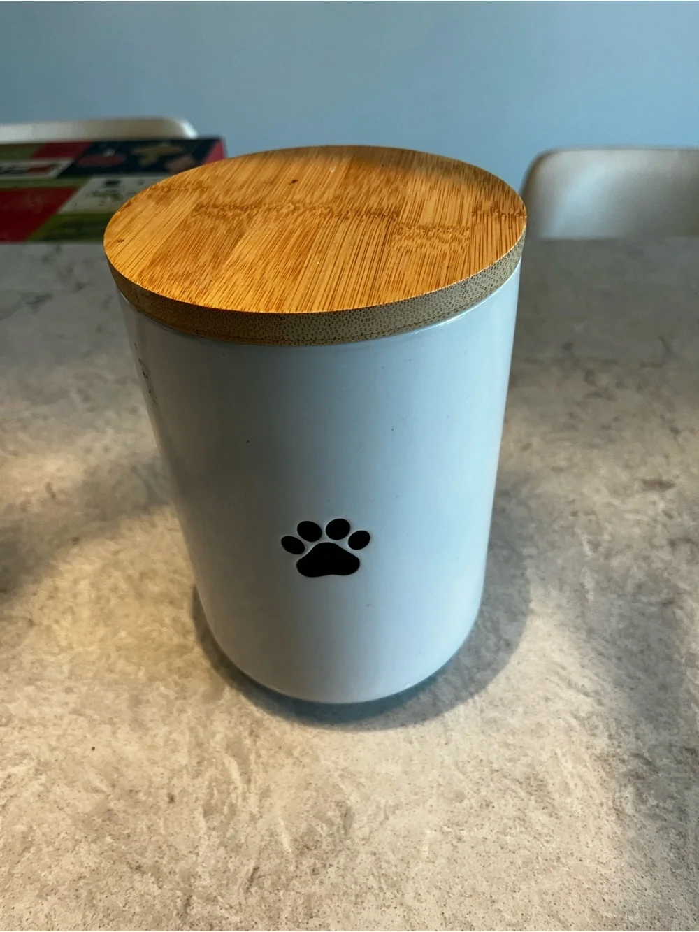 Pet Treat Canister with Bamboo Lid - White